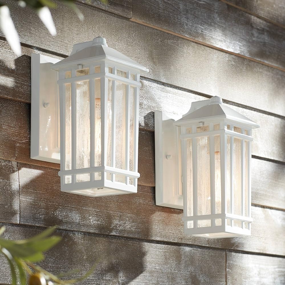 kathy ireland Sierra Craftsman Mission Outdoor Wall Light Fixtures Set of 2 White Metal 10 1/2