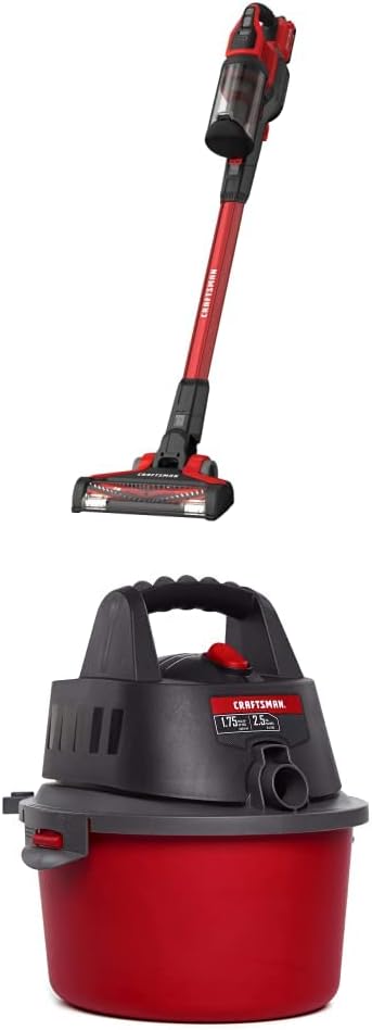Craftsman V20 Cordless Stick Vacuum Kit with Portable Shop Vacuum, Wet/Dry, 2.5 Gallon, 1.75 Peak Hp