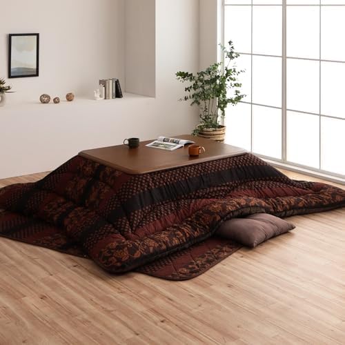 IKEHIKO Kotatsu Futon Comforter, Fluffy Premium Cotton, Kotatsu Square Rectangle Shape Brown Blanket Heater Table, Japanese Futon Craftsman, Made in Japan 2381 (205×205cm)
