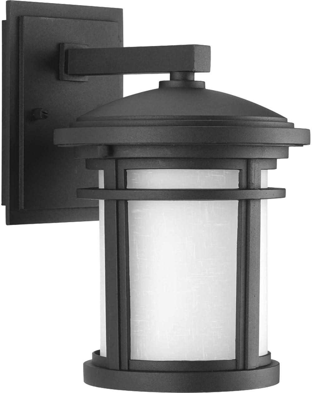 Progress Lighting Wish LED Collection 1-Light Etched White Linen Glass Craftsman Outdoor Small Wall Lantern Light Textured Black
