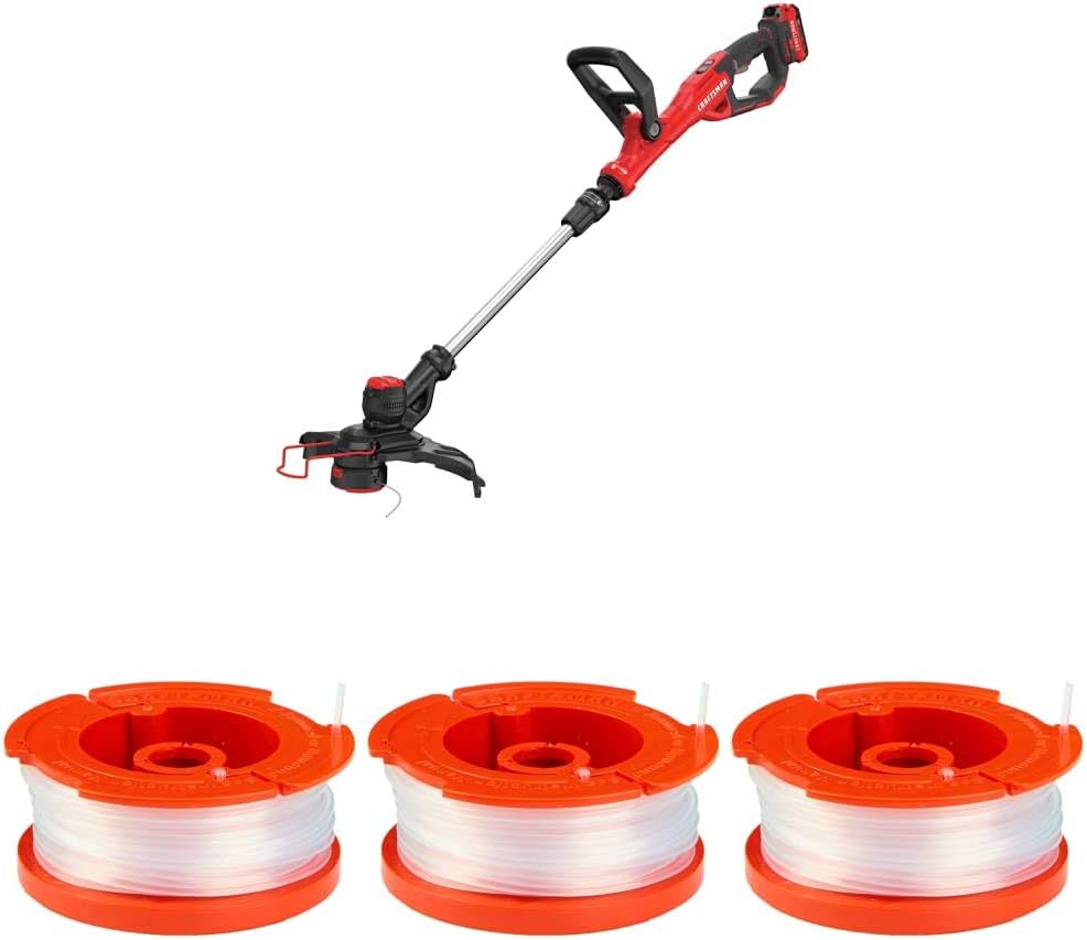 CRAFTSMAN CMCST900D1 V20* Cordless WEEDWACKER® String Trimmer/Edger - Automatic Line Advance Feed with CMZST0653 3 pack .065 inch string trimmer spools