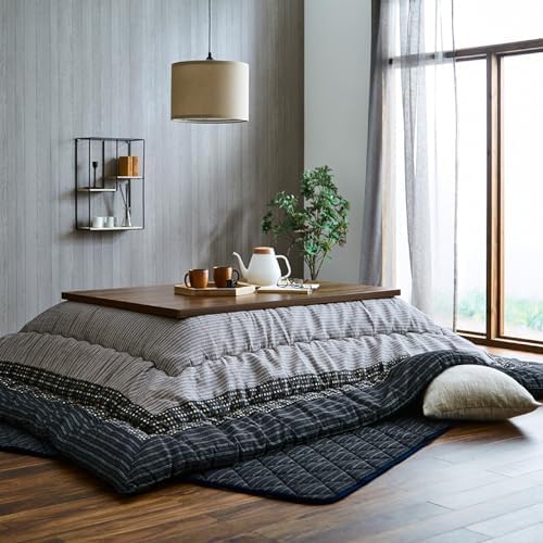 IKEHIKO Kotatsu Futon & Mat Set Comforter, Fluffy Premium Cotton Flannel, Black Square Rectangle Shape Heater Blanket Table, Japanese Craftsman, Made in Japan 1500 (Futon:205×205cm & Mat:190×190cm)