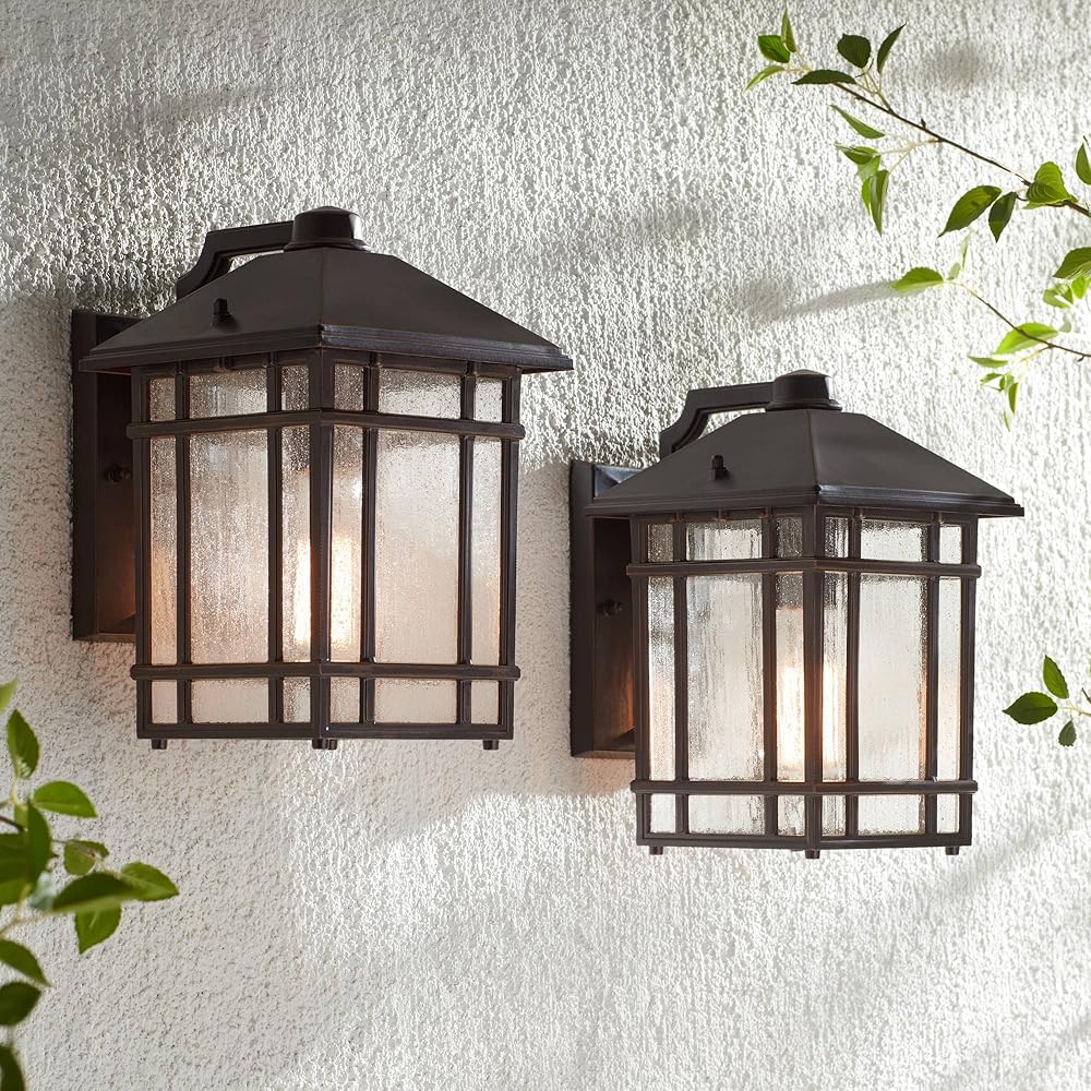 kathy ireland Jardin du Jour Sierra Craftsman Rustic Farmhouse Outdoor Wall Light Fixtures Set of 2 Rubbed Bronze 11