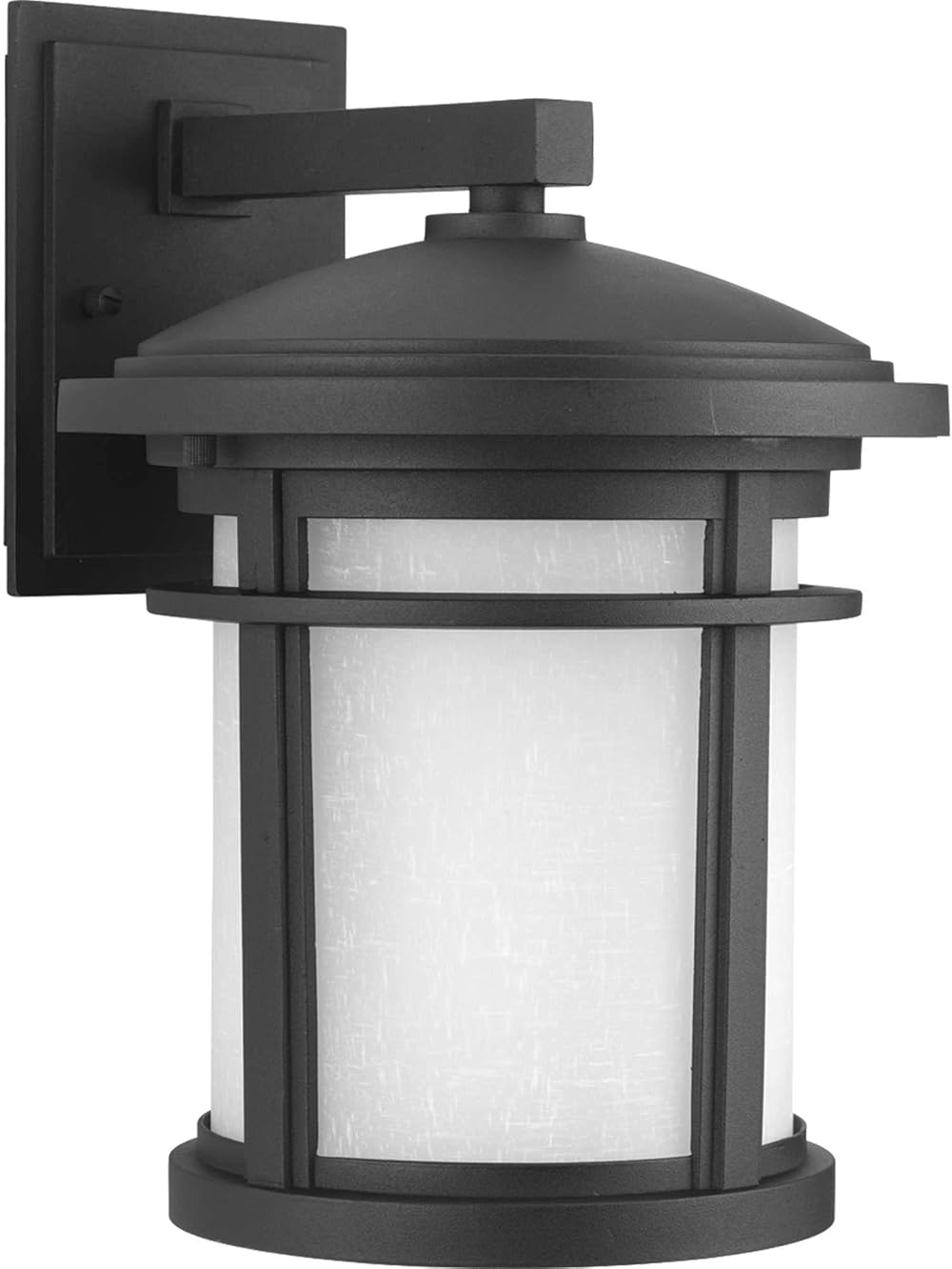 Progress Lighting Wish Collection 1-Light Etched White Linen Glass Craftsman Outdoor Medium Wall Lantern Light Textured Black