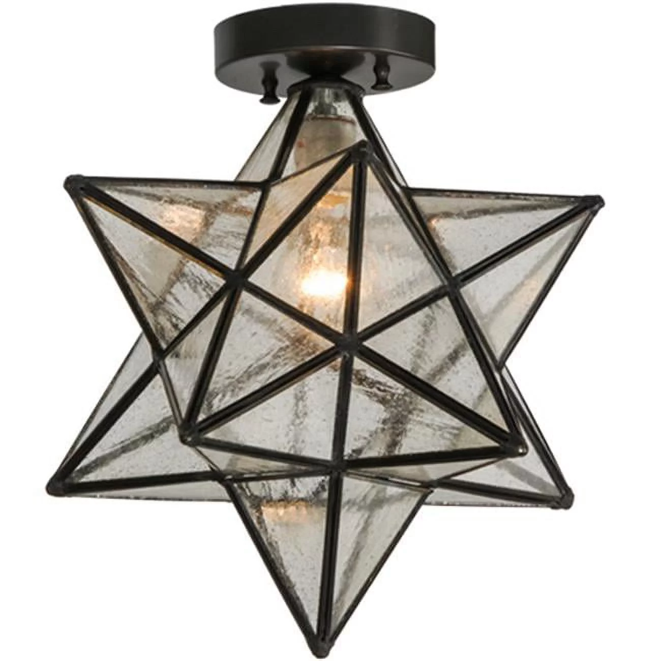 Meyda 150958 12 in. Moravian Star Clear Seedy Flushmount, 21840 Glass Craftsman Brown
