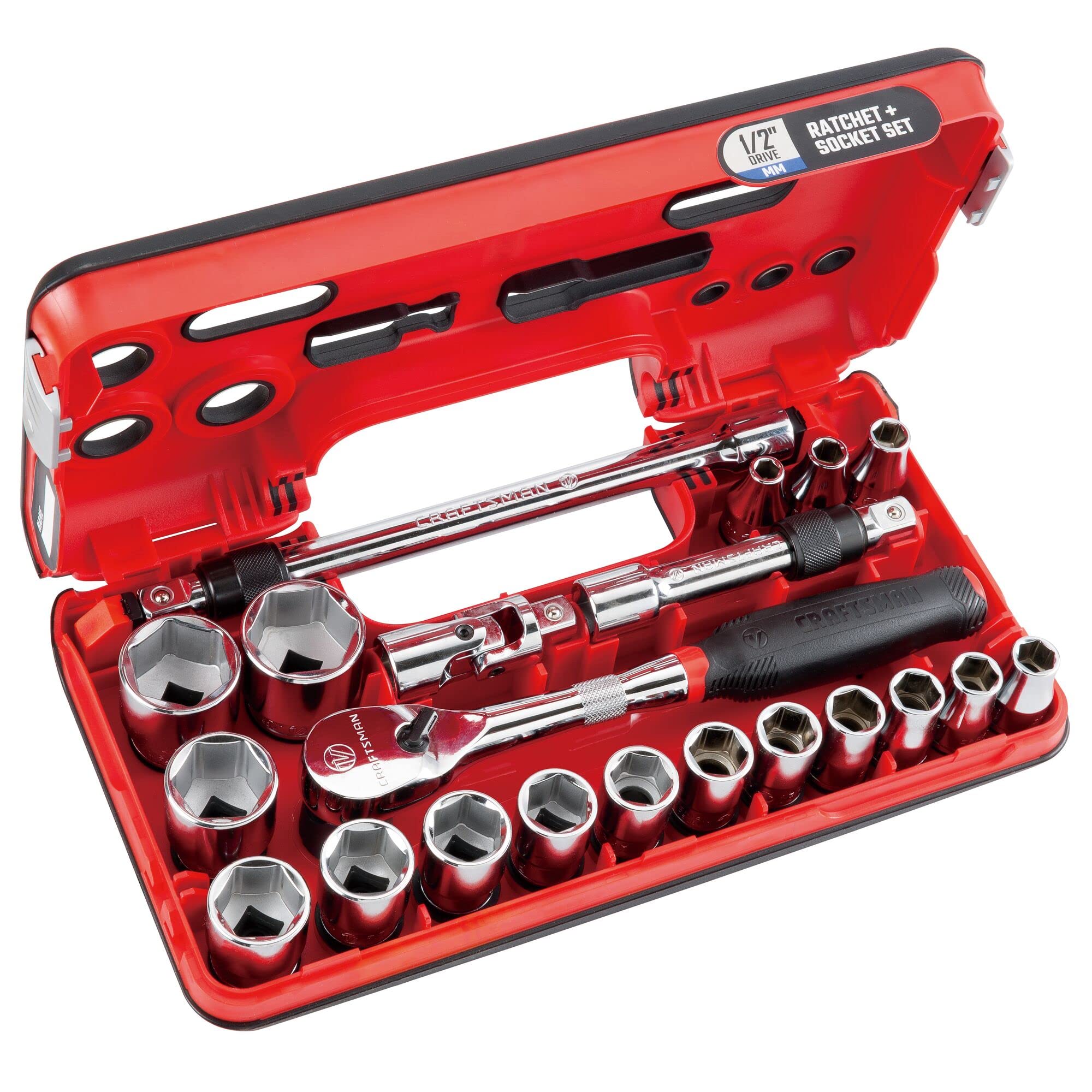 CRAFTSMAN V-SERIES Socket Set, Shallow MM, 1/2 Inch Drive, 21 Piece (CMMT45755V)