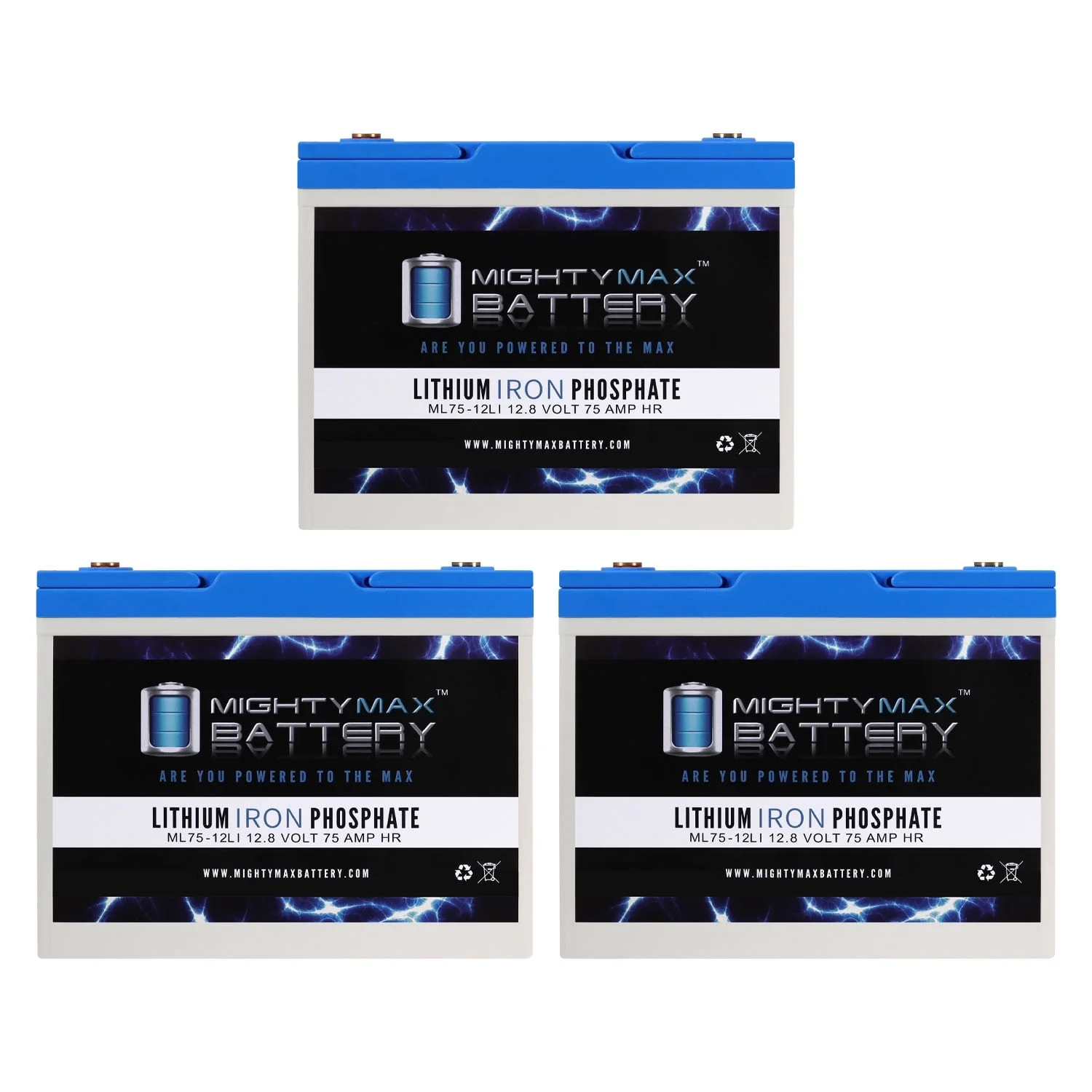 12V 75AH Lithium Replacement Battery compatible with Kioti CK20 Tractor - 3 Pack