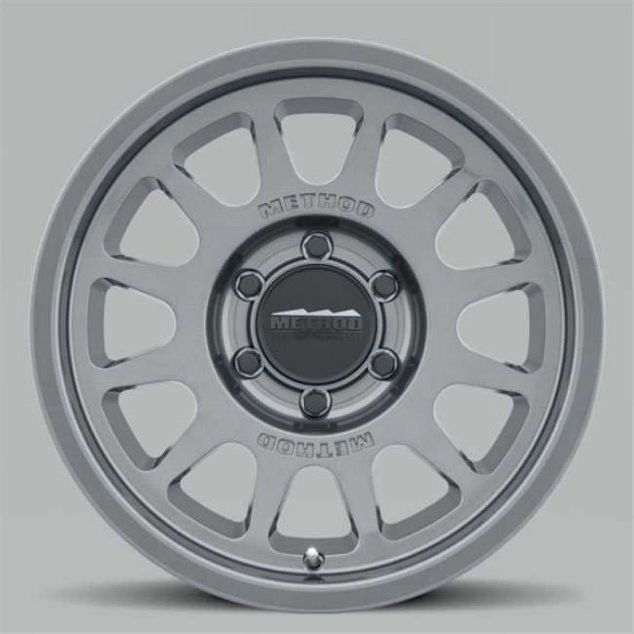 17 x 7.5 in. Plus 50 mm Offset 6 x 130 in. Bolt Pattern 84.1 mm Center Bore Method MR703 Gloss Titanium Wheel