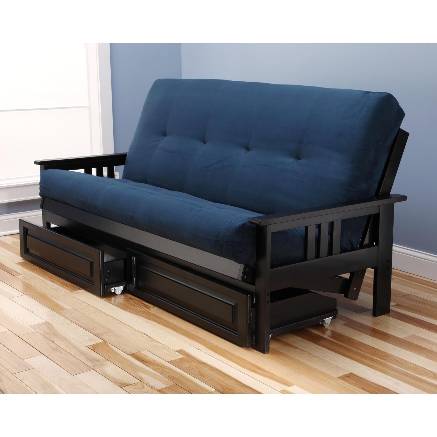 Maykoosh Coastal Craftsman Full Futon Frame with Storage Drawers, Color:Black/Blue