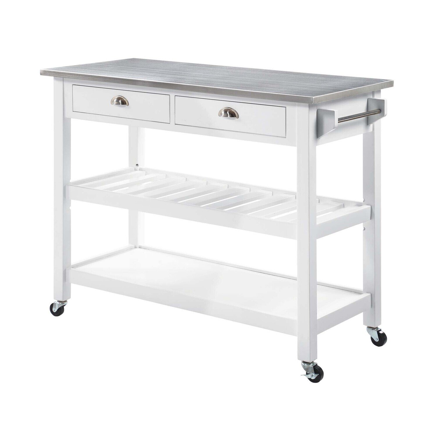 HomeStock Coastal Craftsman Chic Stainless Steel Top Kitchen Cart