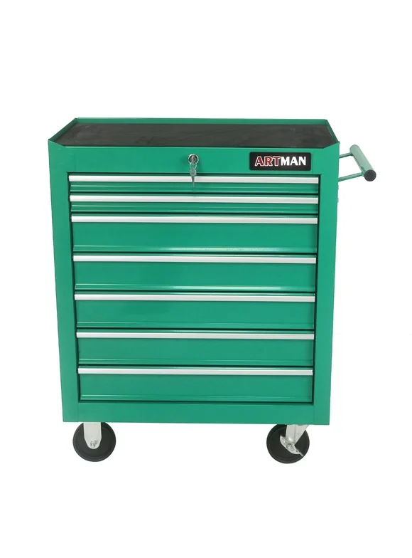 Donext Rolling Tool Chest Metal Tool Box with Wheels Tool Cabinet Craftsman Tool Cart on Wheels Tool Box Portable Tool Box with Wheels 7 Drawers Multifunctional Tool Cart with Wheels, Green