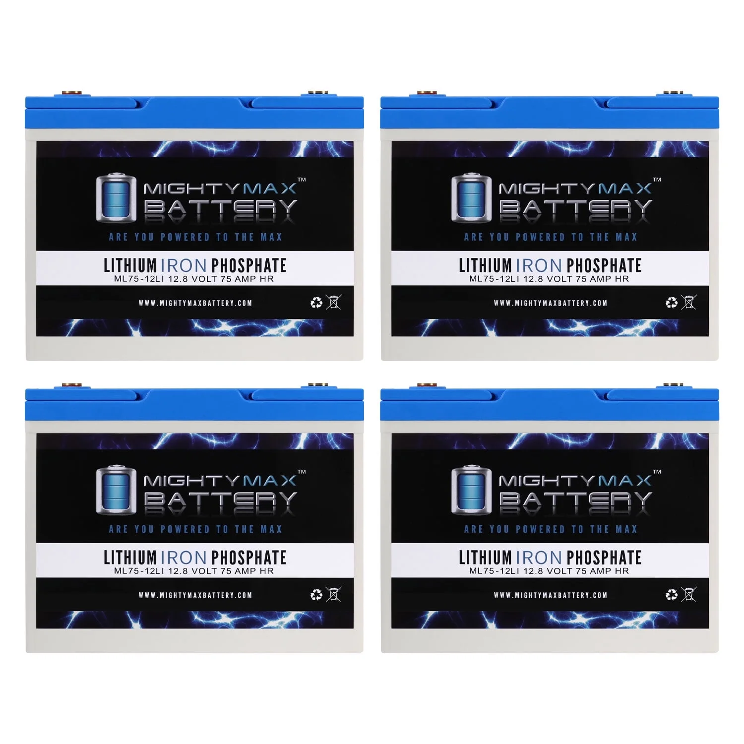 12V 75AH Lithium Replacement Battery compatible with AGM 12-270FR - 4 Pack