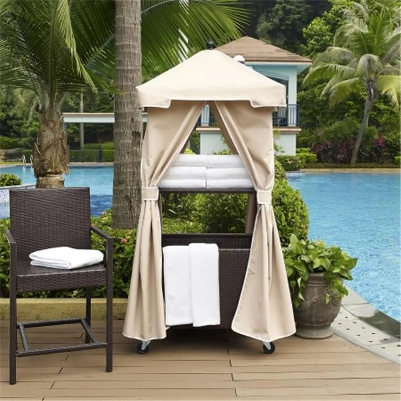 Palm Harbor Outdoor Wicker Towel Valet with Sand Cover