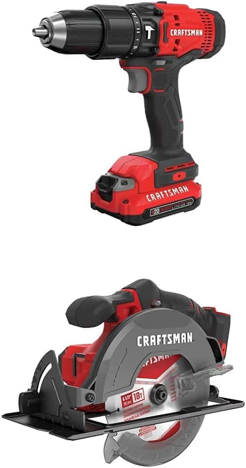 CRAFTSMAN V20 Cordless Hammer Drill Kit with 6-1/2-Inch Cordless Circular Saw (CMCD711C2 & CMCS500B)