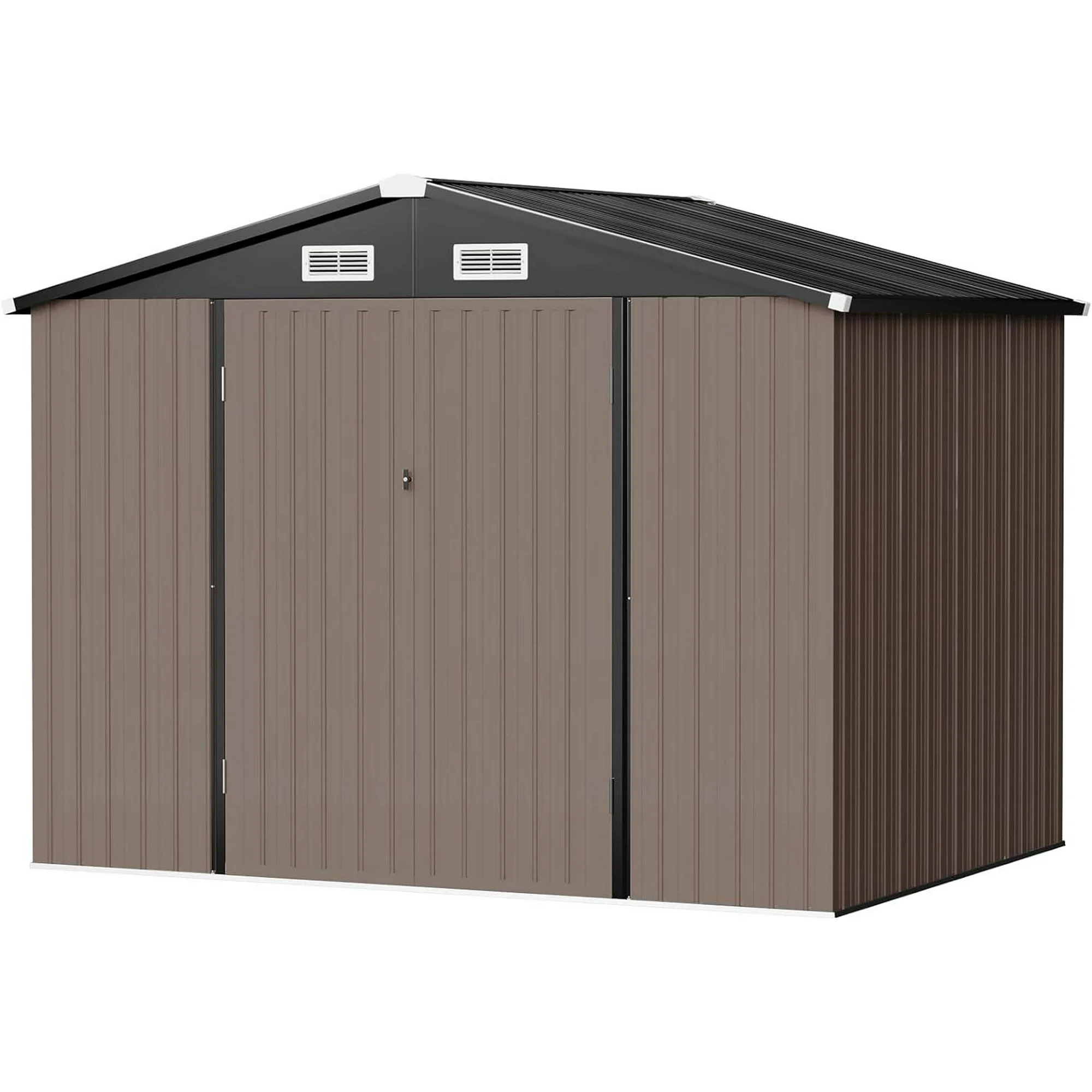 Outdoor Storage Shed, 8.5x5.6 FT, Metal Storage Shed with Door & Lock, Steel Utility Tool Shed for Backyard Garden Patio Lawn, Brown