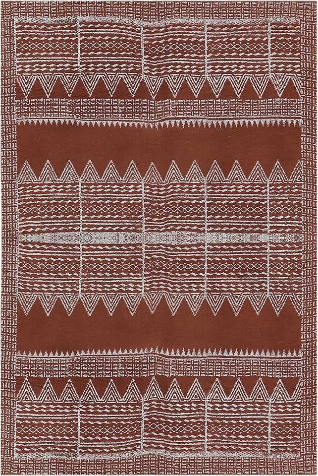 Collection Square - Area Rug 7x7 Brown & Beige Pattern Cotton Dhurrie Floral Kilim Rug Indoor Outdoor Use Carpet Flatweave Rugs for Bedroom Bedside Mat Dining Table Mat & Hall