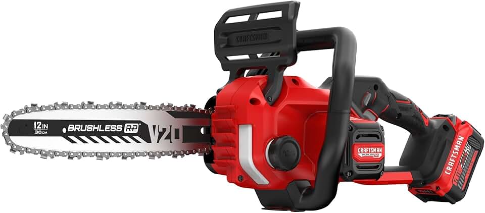 CRAFTSMAN V20 RP Cordless Chainsaw, Powerful and Lightweight, 12 Inch, 5Ah Battery and Charger Included (CMCCS630P1)