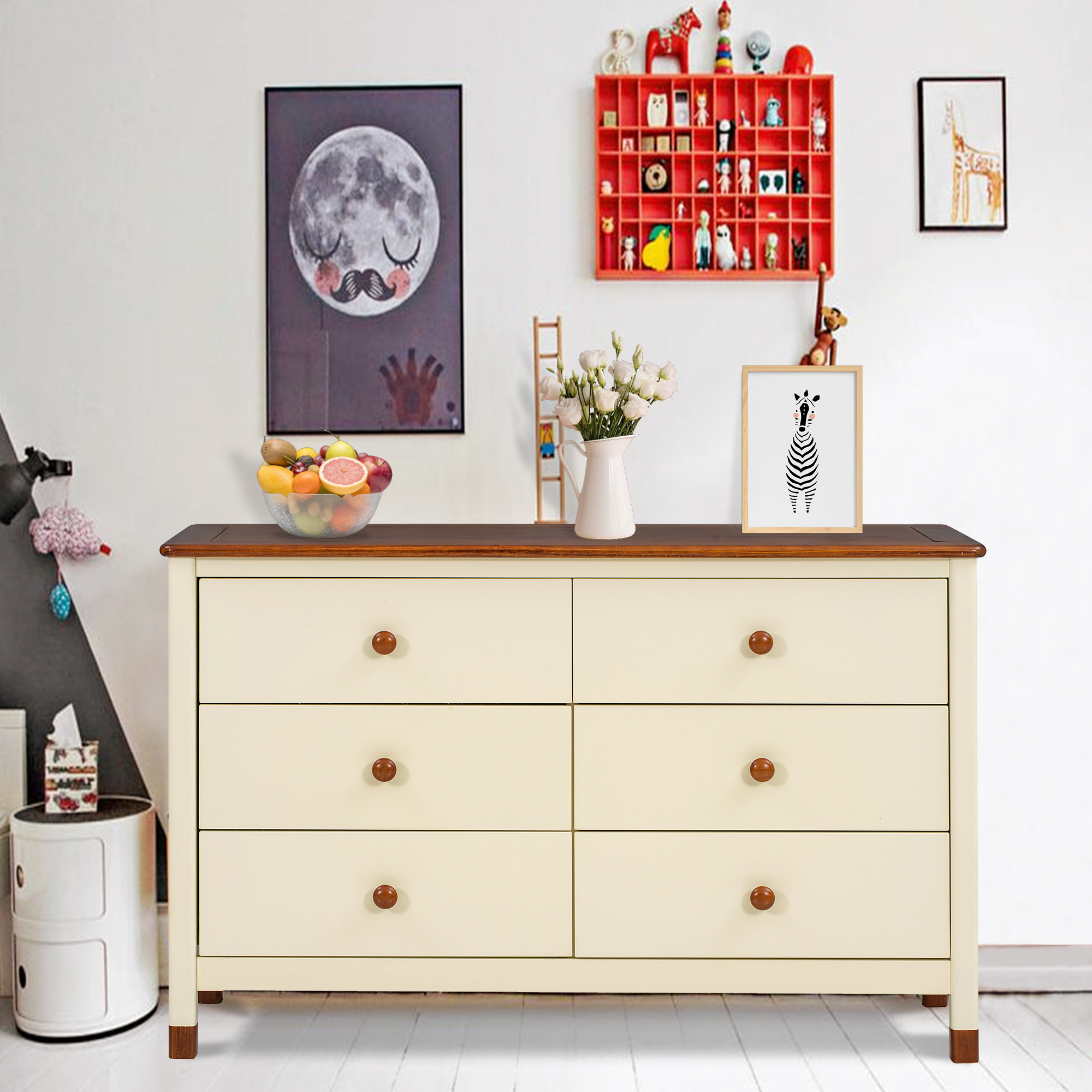 Wooden Storage Dresser with 6 Drawers Storage Cabinet for kid's Bedroom ...