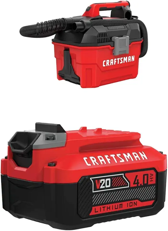 Craftsman V20 Cordless Shop Vac, 2 Gallon, Wet/Dry with Lithium Ion Battery, 4.0-Amp Hour, Charger Sold Separately (CMCV002B & CMCB204)