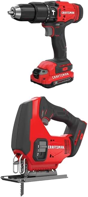 CRAFTSMAN V20 Cordless Hammer Drill Kit with Jig Saw (CMCD711C2 & CMCS600B)