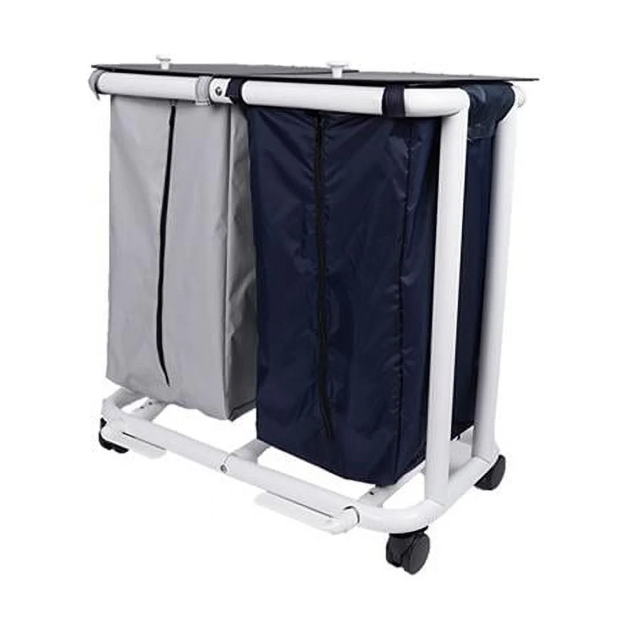 Patent Pending Large Double Hamper with Zipper Opening Bag & Foot Pedal, Black & White