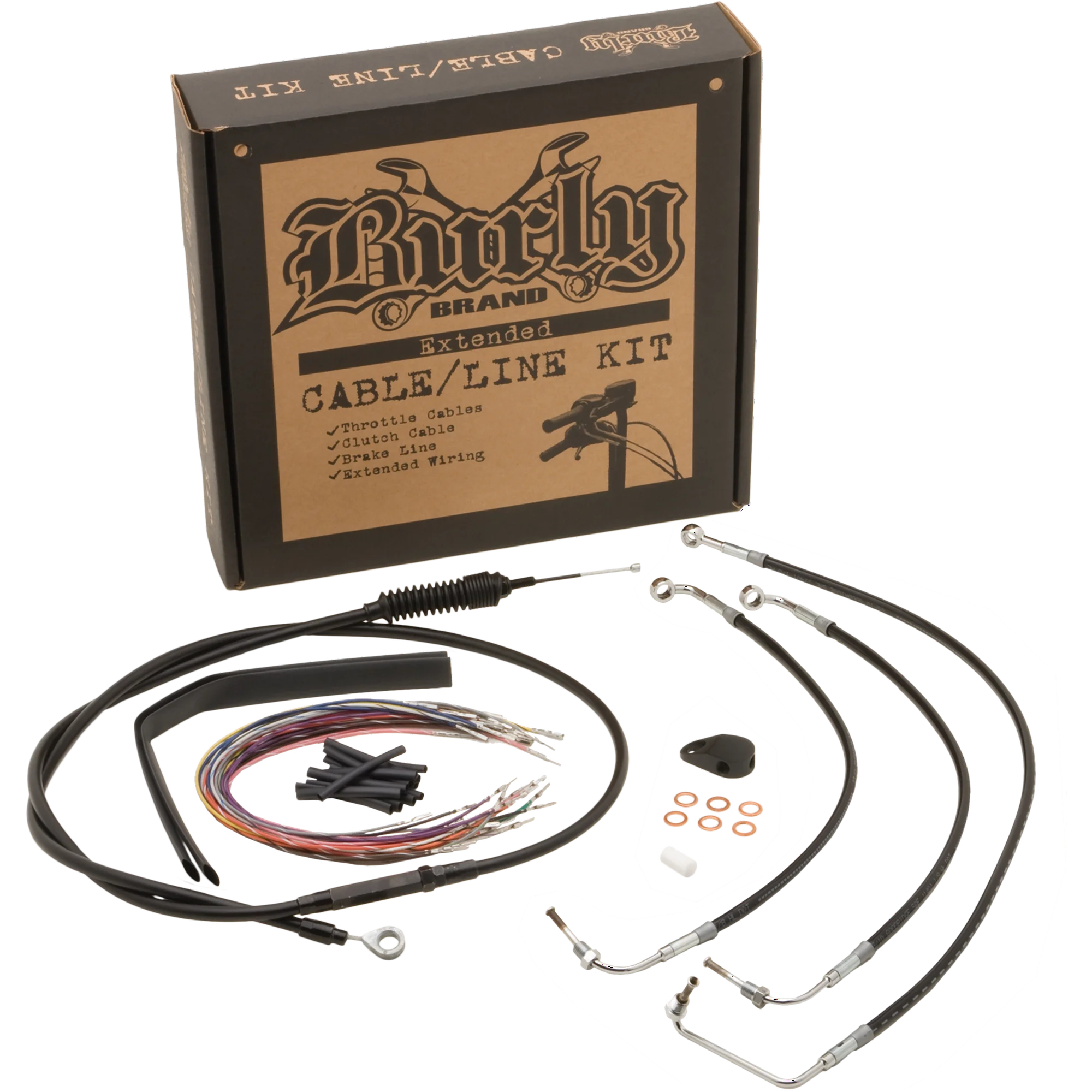 Burly Brand B30-1106 Extended Cable/Brake Line Kit for 12in. Ape Handlebars - Black Vinyl