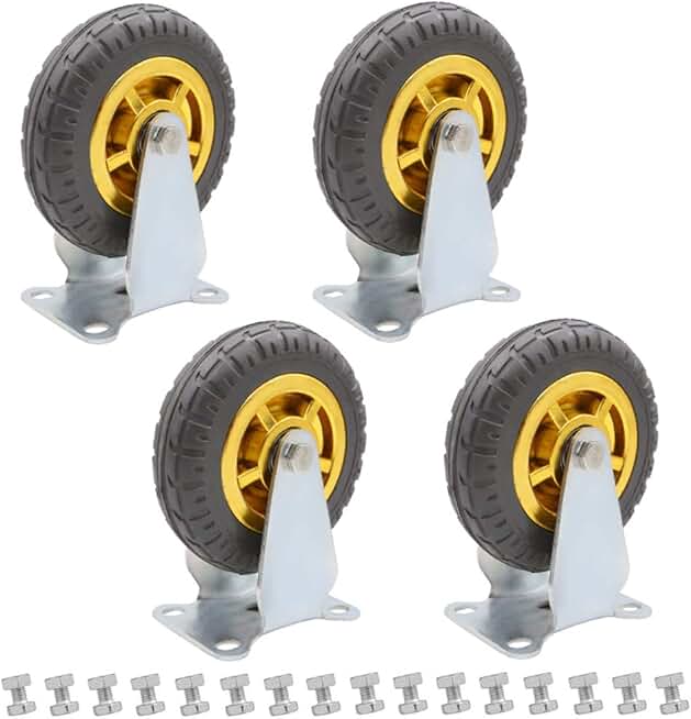 Caster Wheels Heavy Duty Swivelers Non-Slip Wear Resistant Forniture Plateer Wheels Industrial Transportors Rubberer Lockable Beacaster Wheels with Brake/4 Stand/5Inch