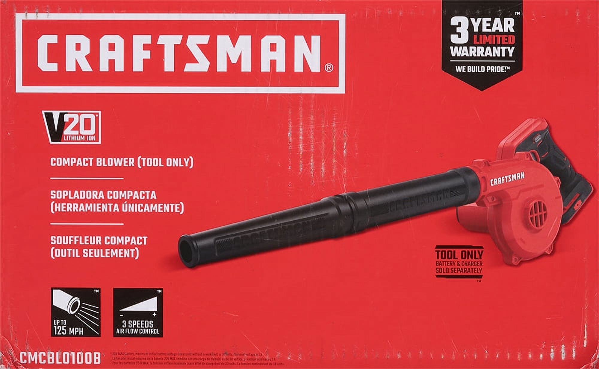 Craftsman 125 mph 95 CFM 20 volt Battery Handheld Blower Tool Only - Case Of: 1;