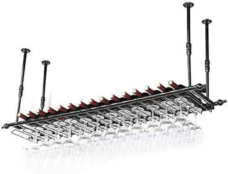 Hanging Wine Rack with Glass Holder and Shelf, Wine Lovers Bar Furniture& Wine Rack Wine Rack Ceiling Wine Racks/Hanging Wine Glass Holder/Vintage Wine Bottle Holder