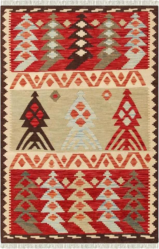 Boho Kilim Area Rug 8x10 Kitchen Area Rug Red Beige Hand Woven Kilim Rug Hand Woven Rug Art Work Wool Jute Kilim Indoor Bedroom Use Boho Mat Rugs for Terrace & Garden Yoga Mat