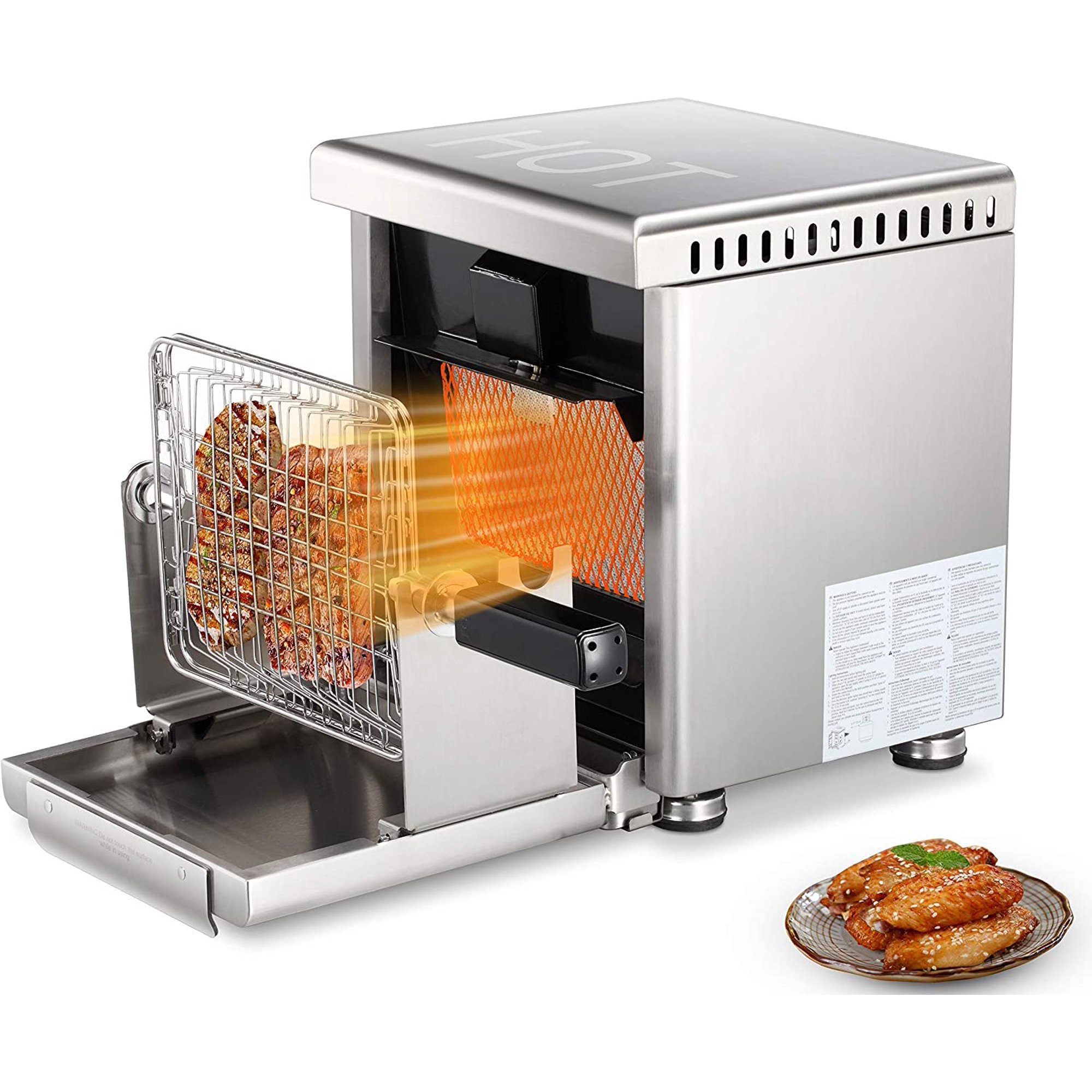 Infrared Propane Gas Grill Tabletop, Stainless Steel Small Barbecue Grill, Compact BBQ Grill with Probe, Foldable Dustproof Panel, Grilling Basket, Temperature Control,Less Smoke