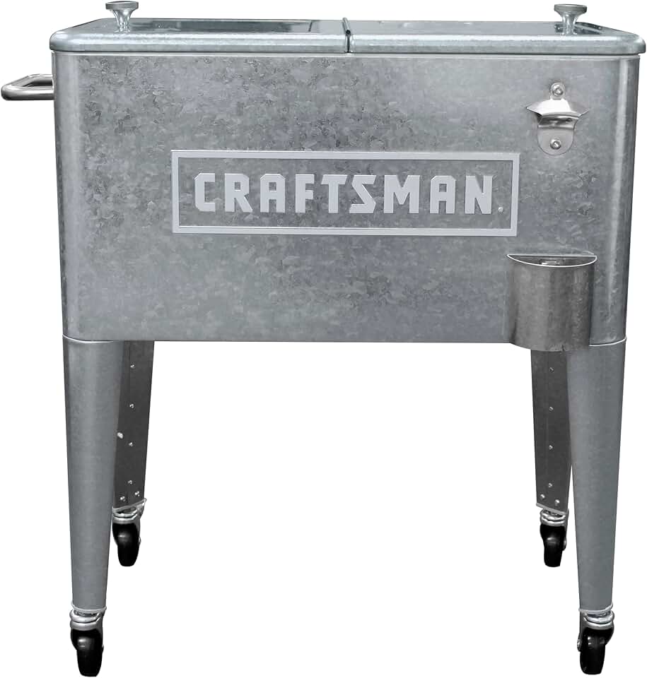 Leigh Country CX 98611 Retro Galvanized Craftsman, 60qt. Rolling Cooler, Silver