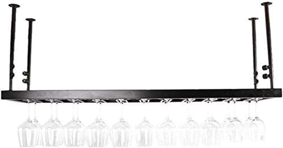 Hanging Wine Rack with Glass Holder and Shelf, Wine Lovers Bar Furniture& Home Bar Furniture Wine Racks Loft Wall Shelf Metal Iron Ceiling Rack Storage Wine Racks (Black L80*w30cm)