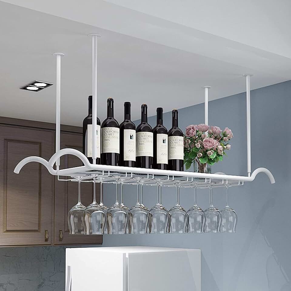 Wine Rack Wall Mounted - Ceiling Wine Racks, Simple Style Iron Hanging Wine Glass Rack Ceiling Decoration Shelf for Bars, Restaurants, Kitchens
