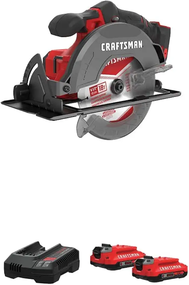 CRAFTSMAN V20 6-1/2-Inch Cordless Circular Saw with Battery & Charger Starter Kit, 2.0 Ah (CMCS500B & CMCB202-2CK)