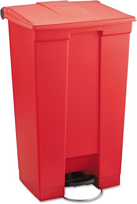 Rubbermaid 6146RED Indoor Utility Step-On Waste Container, Rectangular, Plastic, 23gal, Red
