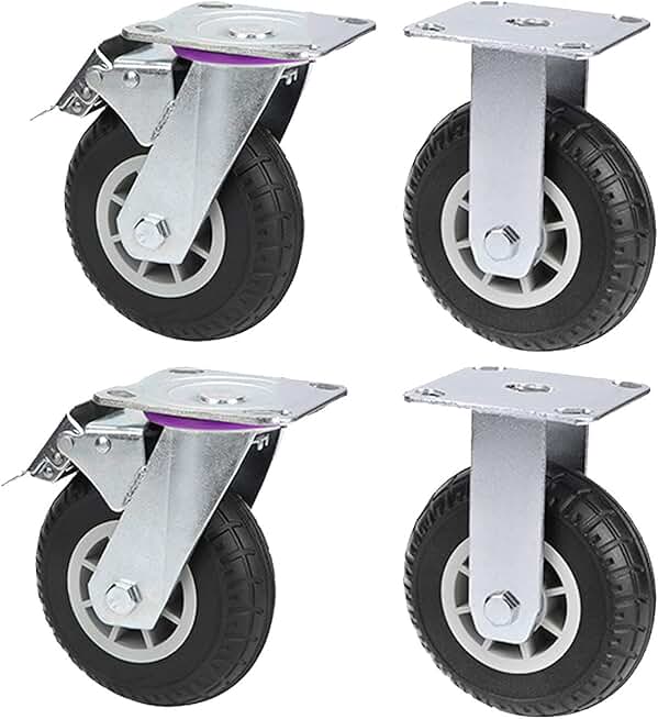 Replacement Caster, Heavy Duty Swivel Stem Casters, Solid Rubber Casters, Industrial Casters, Quiet, Wear-Resistant, with Dual Brakes, 4pcs Brake Stem Casters, 5, 6, 8 Inches