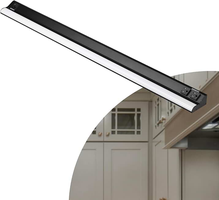 American Lighting 40-Inch LED Courant Undercabinet Light with Two Receptacles, 5CCT, Black Finish, 120V AC, 25W, 1500 Lumens, CRI 90, 15 Amp, Ideal for Kitchen, Workspace, Retail Display, Under Shelve