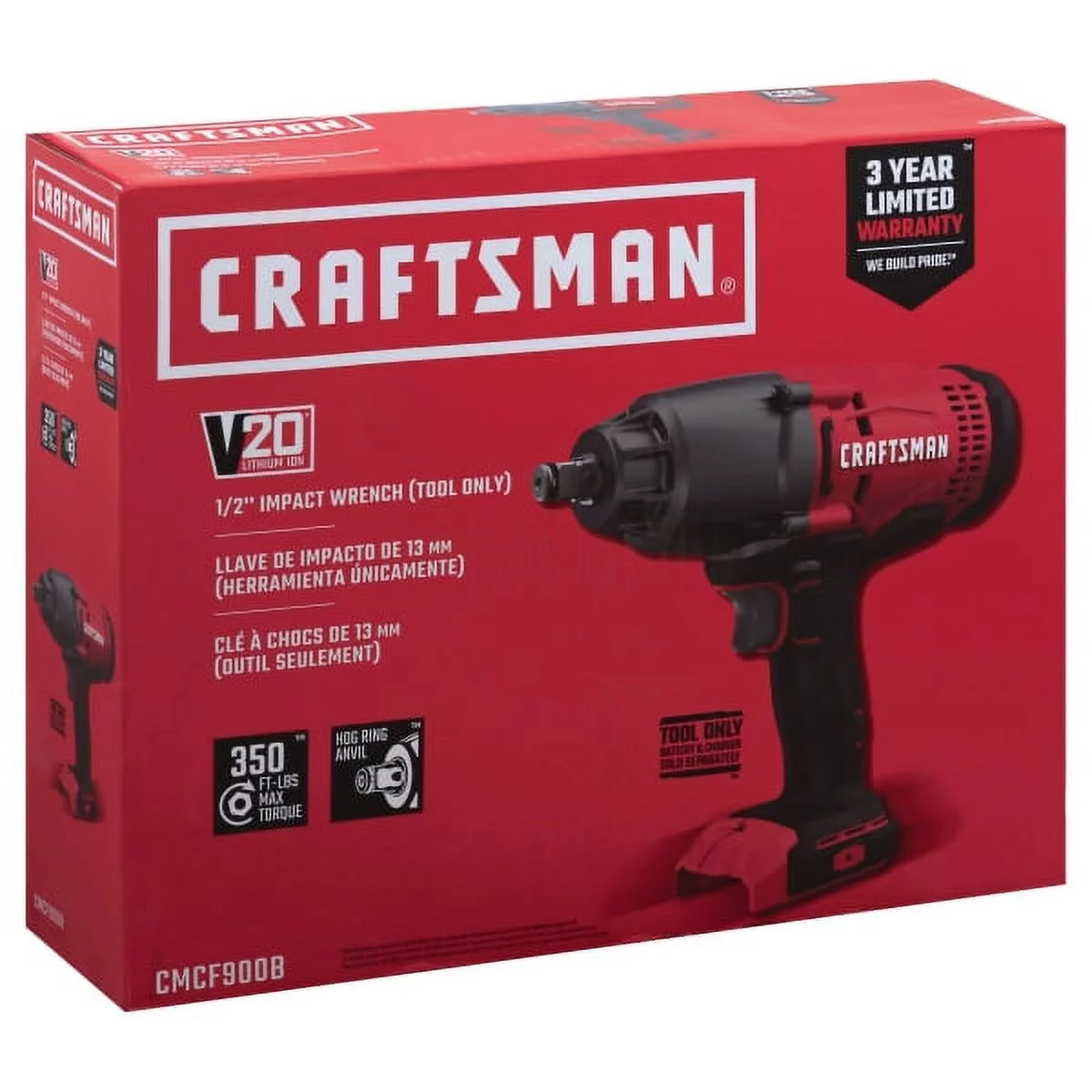 CRAFTSMAN V20 Cordless Impact Wrench, 1/2 inch, Bare Tool Only (CMCF900B)