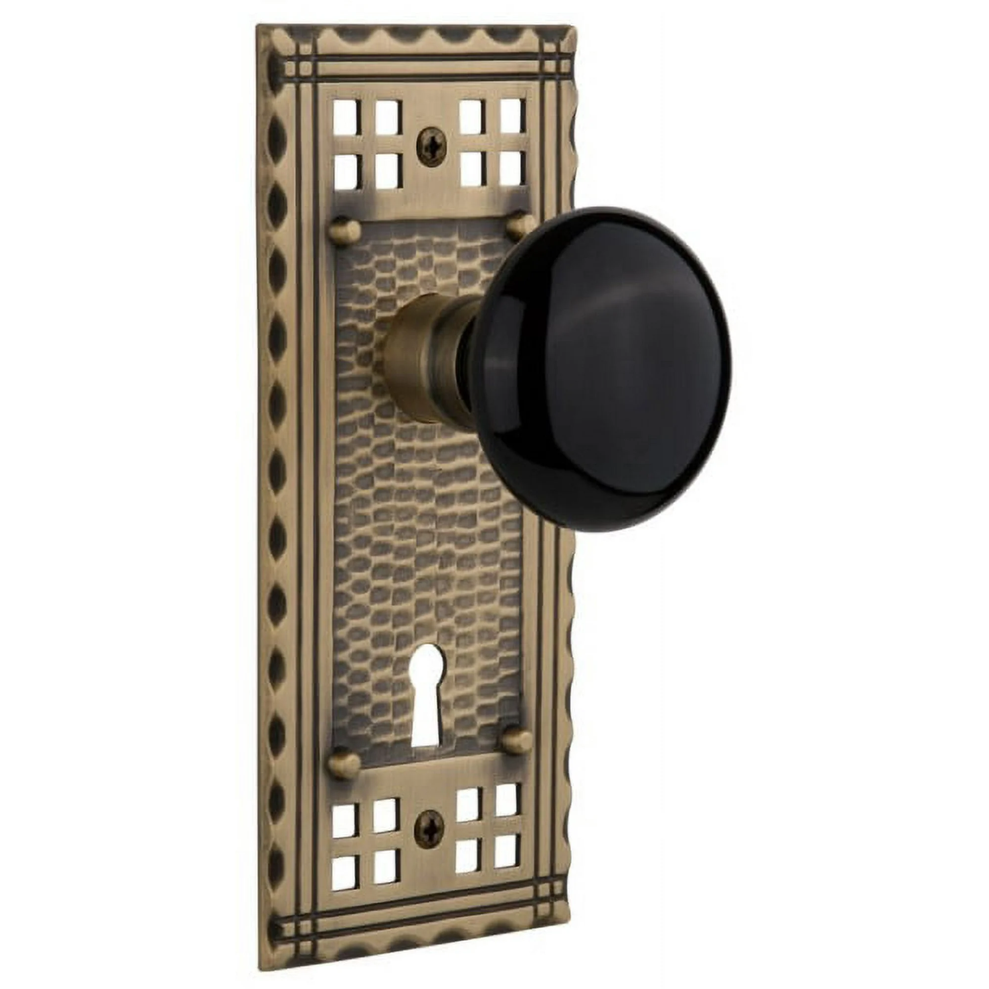 Nostalgic Warehouse Black Porcelain Door Knob with Craftsman Plate