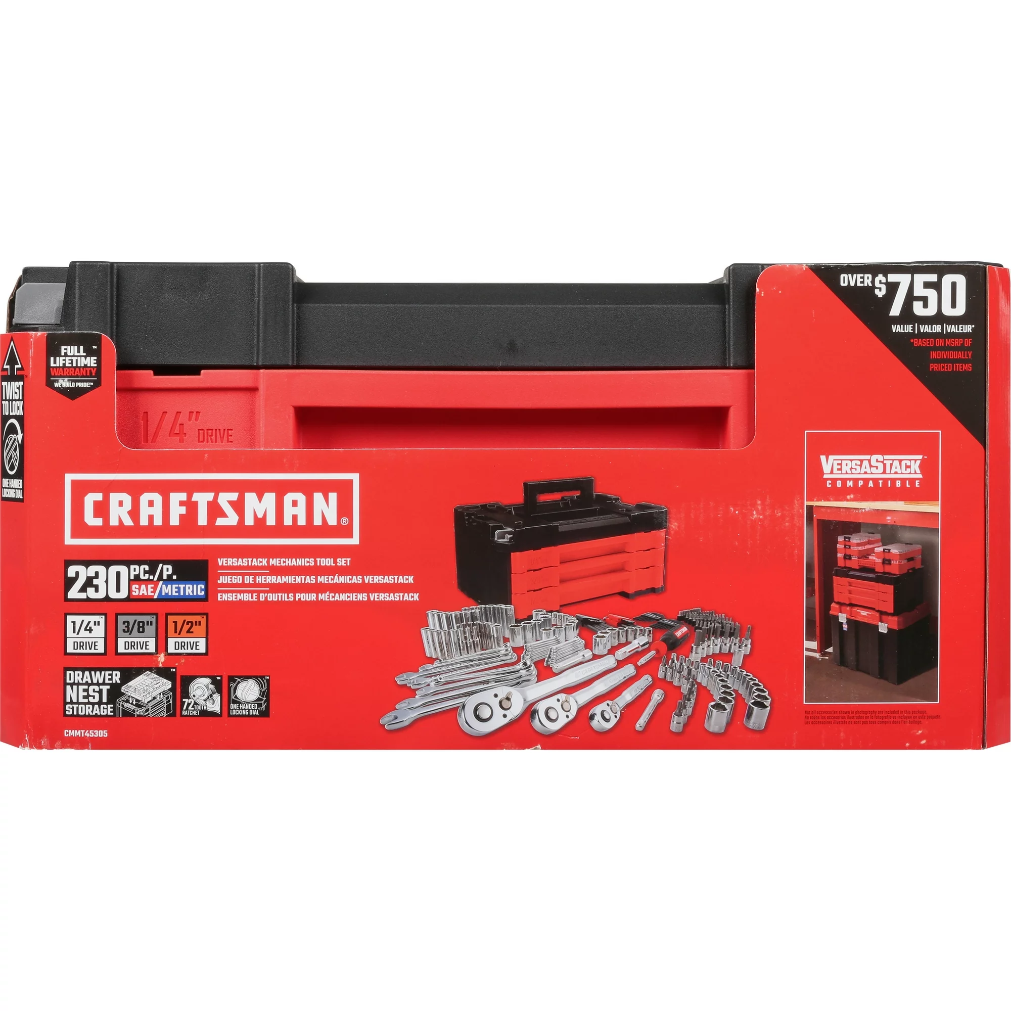 CRAFTSMAN Mechanics Tool Set, 230-Piece Hand Tool and Socket Set with 3-Drawer Tool Box (CMMT45305)