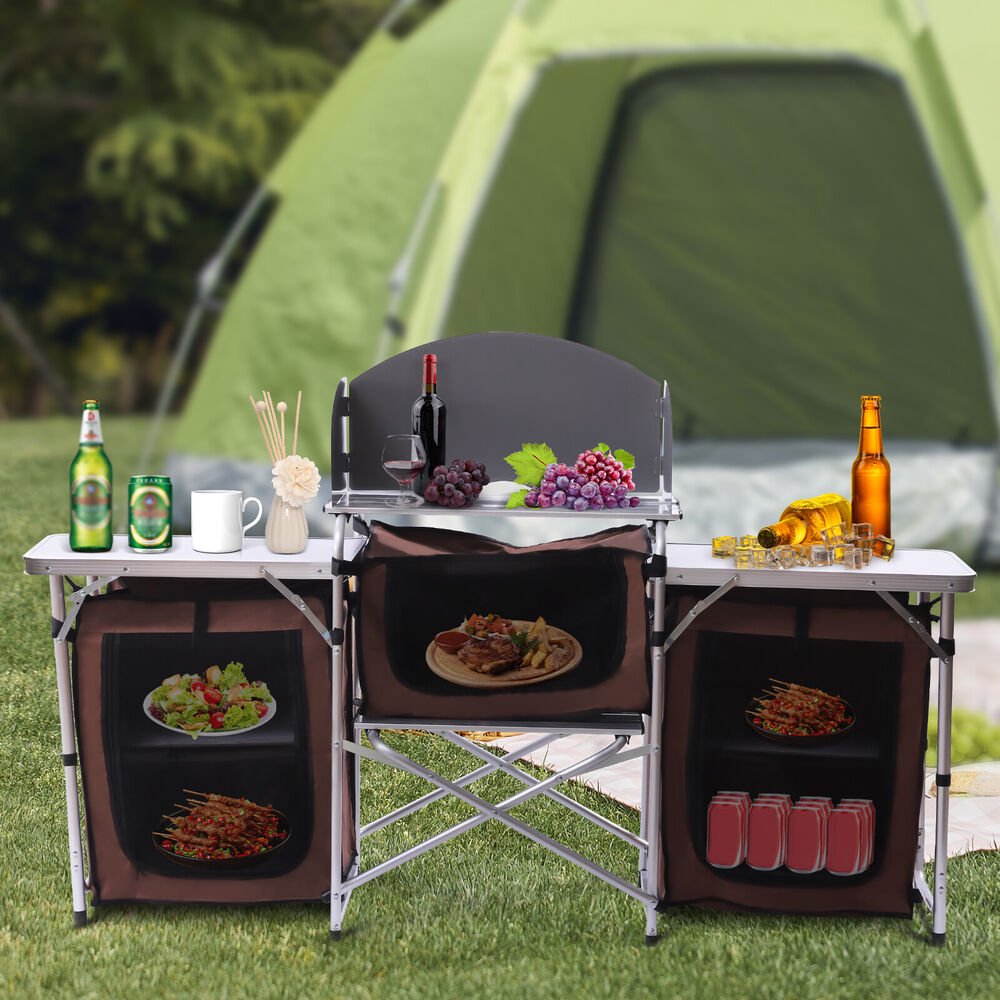 Portable Folding Camping Table Outdoor Picnic Cabinet Table Cooking ...