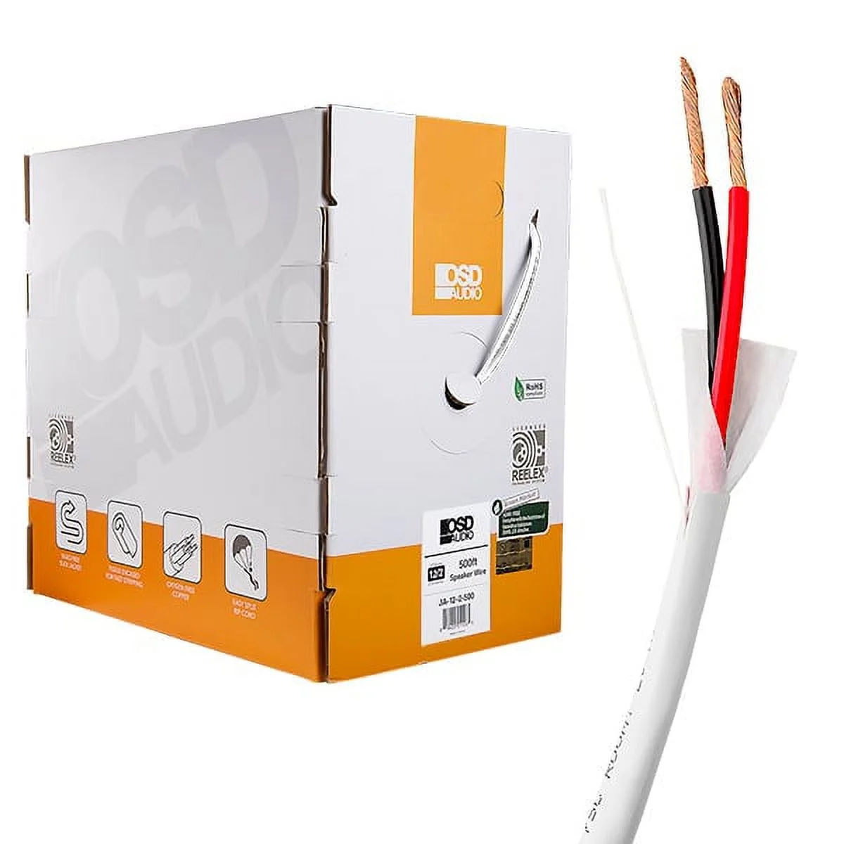 OSD 12/2 Speaker Wire Outdoor Rated CL2/CL3 In Wall Direct Burial Oxygen Free, White 500ft