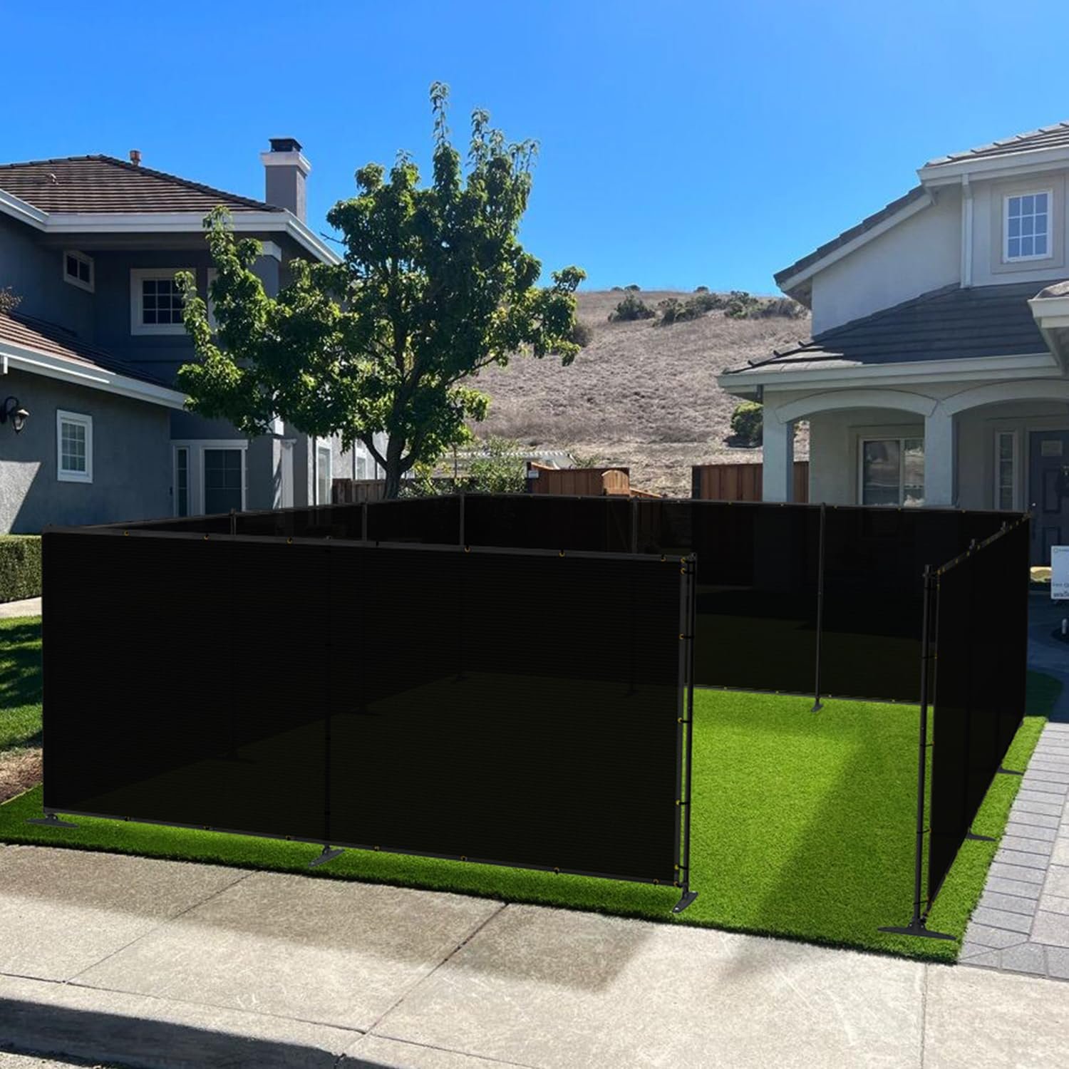 Outdoor Fence Fencing Kit with Poles and Rails Ground Spikes Privacy Fence for Dog Yard Pool Garden Safety Chicken Fence Temporary Painted Iron Pole Black