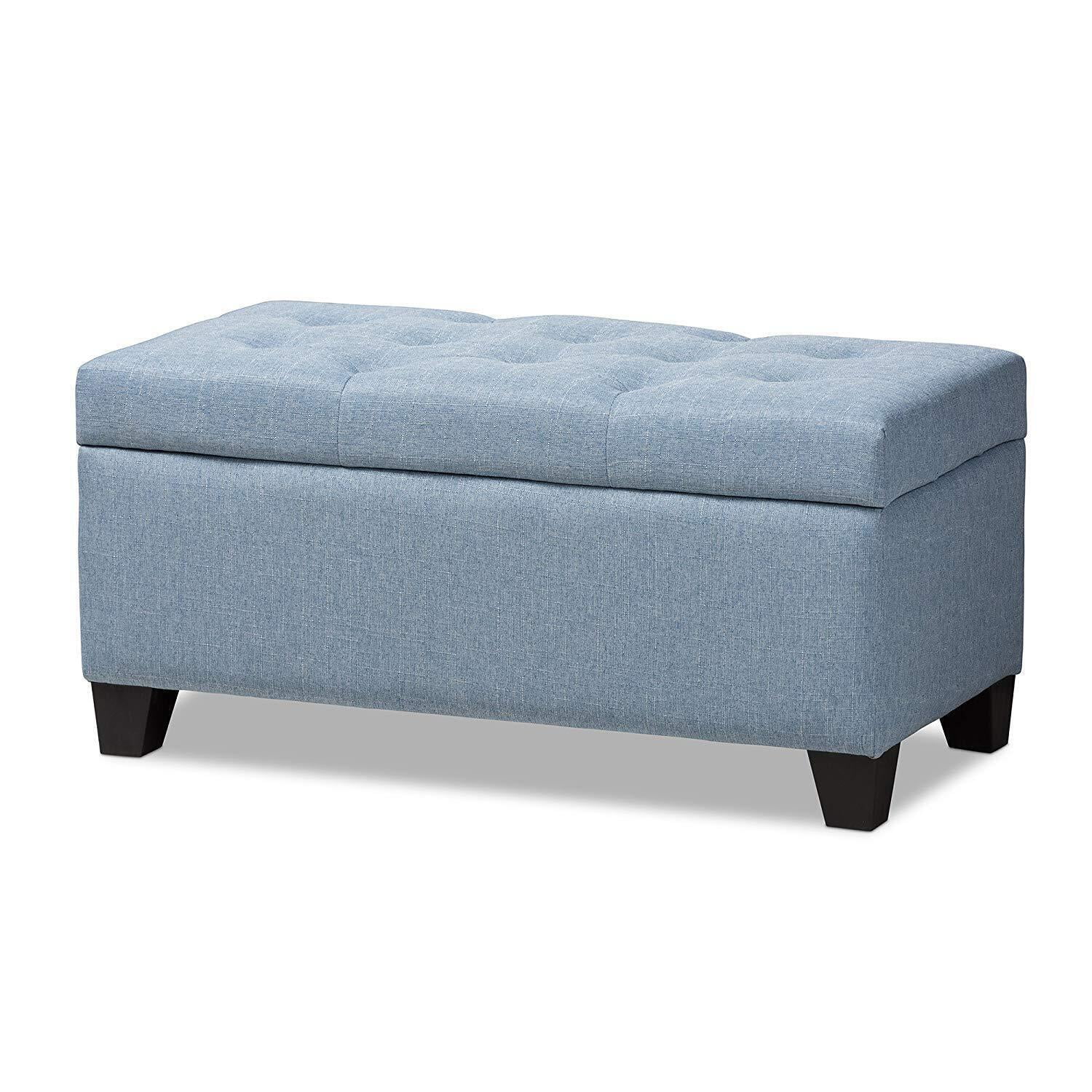HomeStock Coastal Craftsman Elegance Light Blue Fabric Upholstered Storage Ottoman