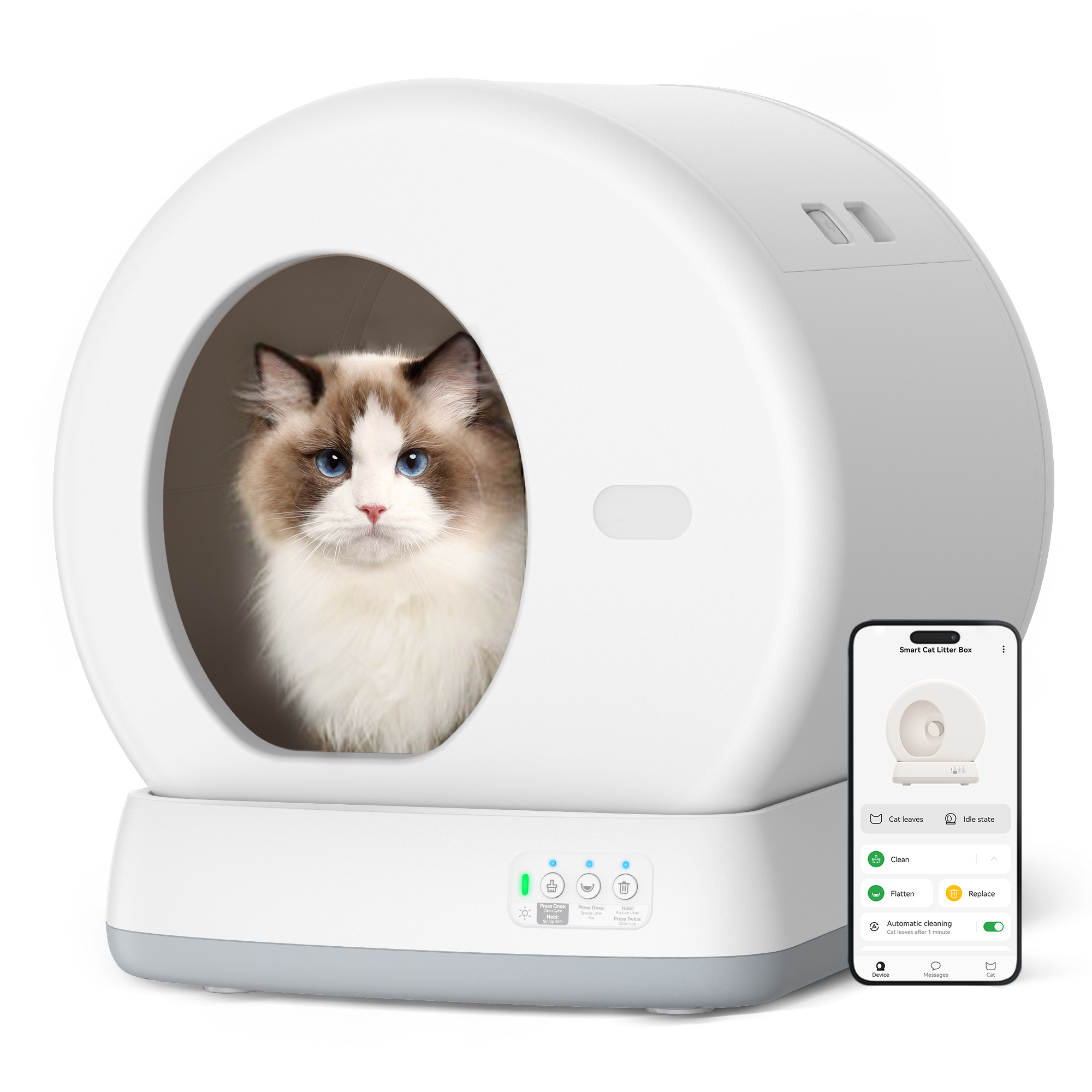 Osoeri Smart Automatic Self-Cleaning Cat Litter Box, APP Control/Integrated Safety Protection, White