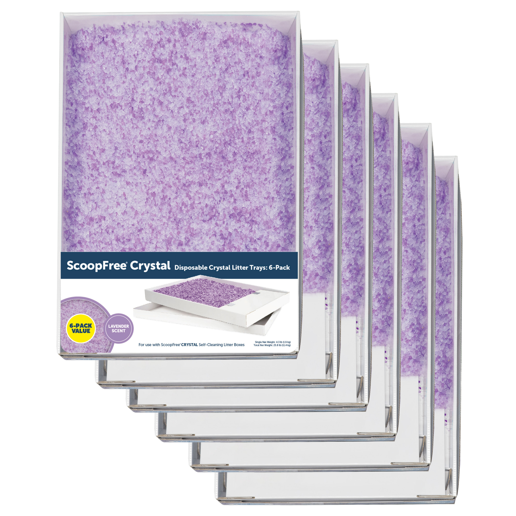 PetSafe ScoopFree Crystal Disposable Cat Litter Trays, Lavender Scent, Silica Crystals, 6-Pack