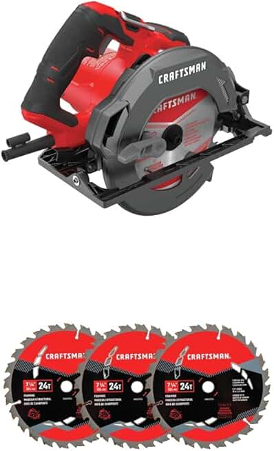 CRAFTSMAN 7-1/4-Inch Circular Saw, 15-Amp with Circular Saw Blade, 24-Tooth Carbide, 3-Pack (CMES510 & CMAS3725243)