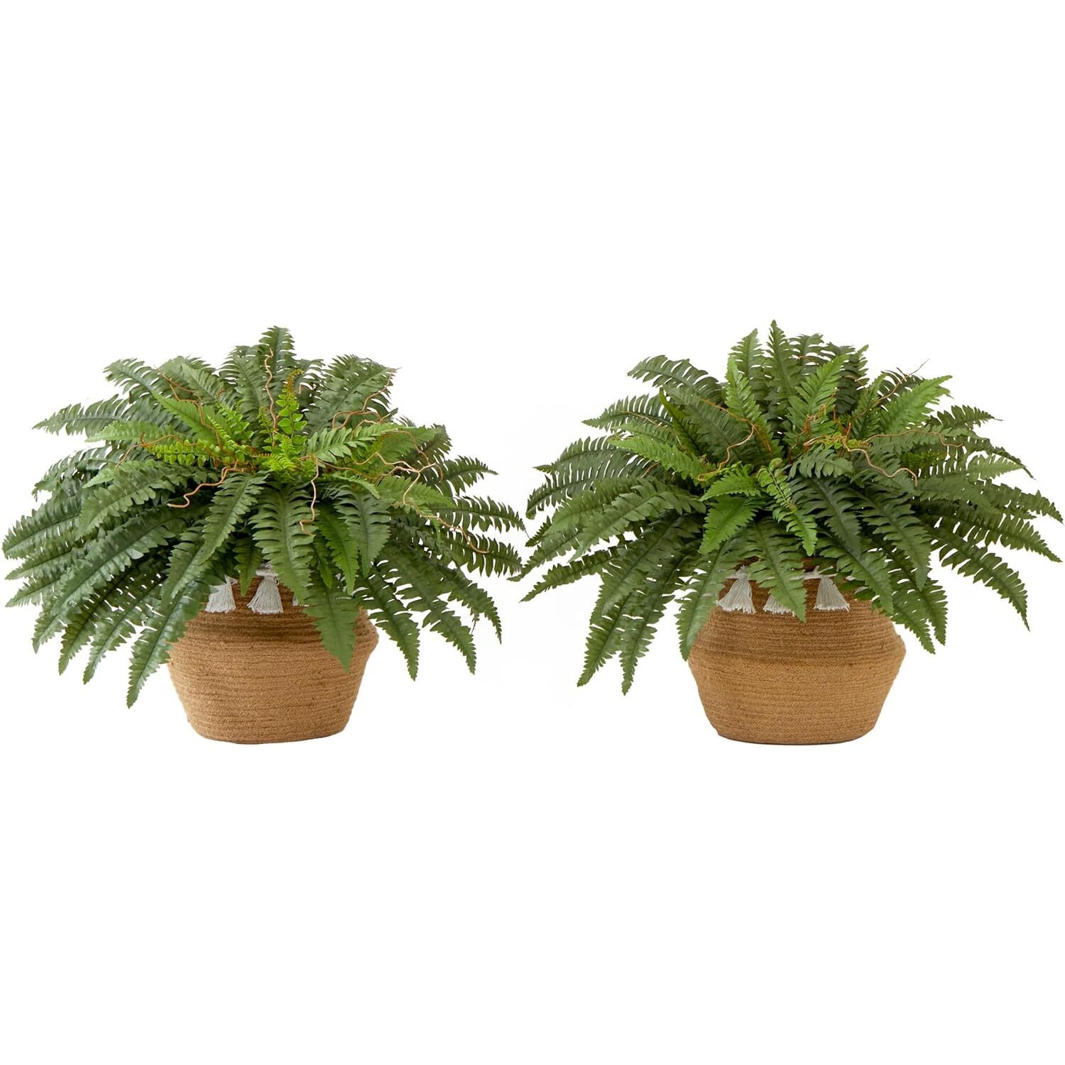 HomeStock 23In. Artificial Coastal Craftsman Elegance Fern Plant With Handmade Jute & Cotton Basket With Tassels Diy Kit (Set Of 2)