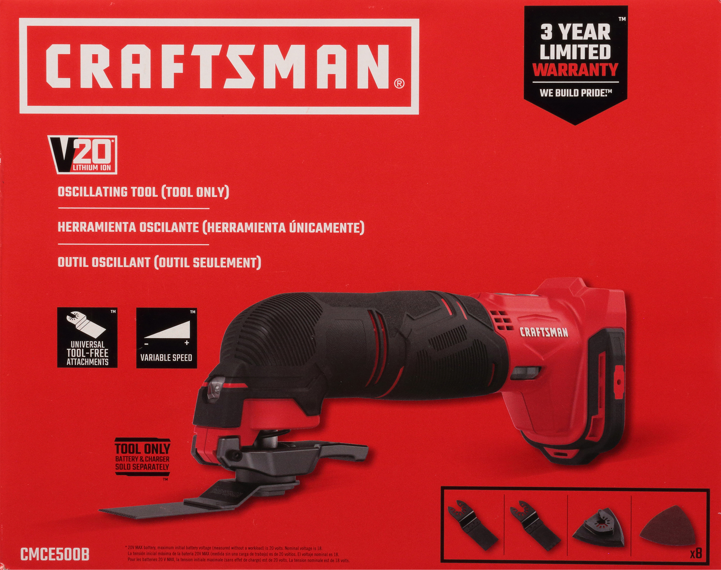 Craftsman 20V MAX 20 volt Cordless Oscillating Tool 18000 opm Red 1 pc. - Case Of: 1; Each Pack Qty: 1